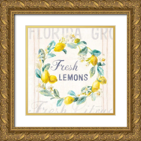 Floursack Lemon V Bright Gold Ornate Wood Framed Art Print with Double Matting by Nai, Danhui