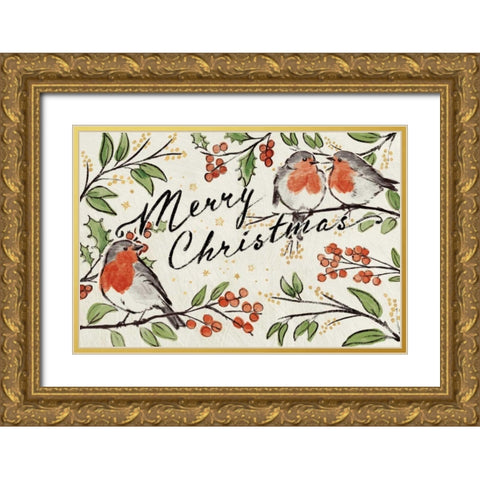 Christmas Lovebirds I Gold Ornate Wood Framed Art Print with Double Matting by Penner, Janelle