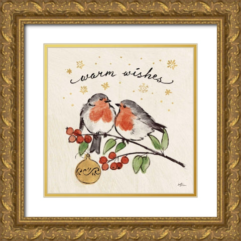 Christmas Lovebirds II Gold Ornate Wood Framed Art Print with Double Matting by Penner, Janelle