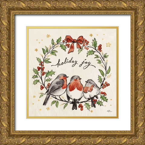 Christmas Lovebirds IV Gold Ornate Wood Framed Art Print with Double Matting by Penner, Janelle