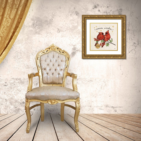 Christmas Lovebirds IX Gold Ornate Wood Framed Art Print with Double Matting by Penner, Janelle