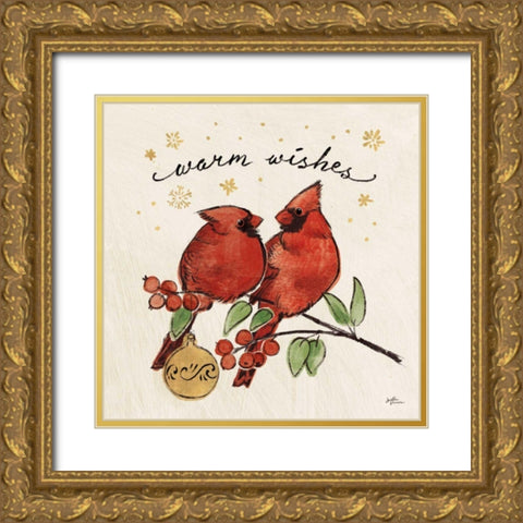 Christmas Lovebirds IX Gold Ornate Wood Framed Art Print with Double Matting by Penner, Janelle