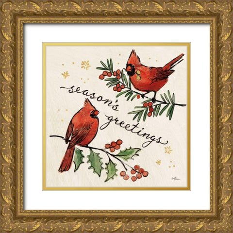 Christmas Lovebirds X Gold Ornate Wood Framed Art Print with Double Matting by Penner, Janelle