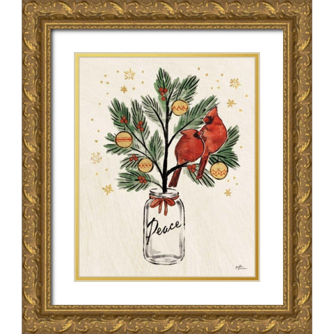 Christmas Lovebirds XIII Gold Ornate Wood Framed Art Print with Double Matting by Penner, Janelle