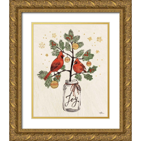 Christmas Lovebirds XIV Gold Ornate Wood Framed Art Print with Double Matting by Penner, Janelle