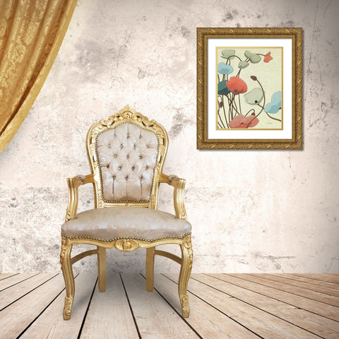 Blue Pavots Ondule II Gold Ornate Wood Framed Art Print with Double Matting by Novak, Shirley