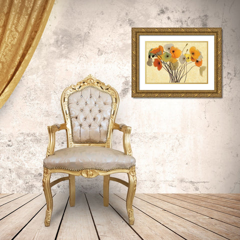 Pumpkin Poppies I Gold Ornate Wood Framed Art Print with Double Matting by Novak, Shirley