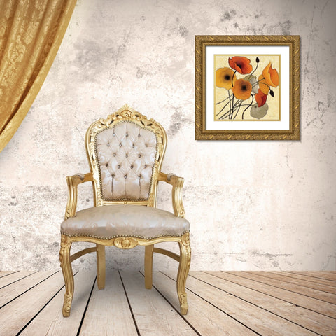 Pumpkin Poppies II Gold Ornate Wood Framed Art Print with Double Matting by Novak, Shirley