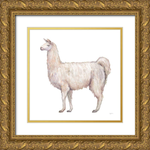 Bohemian Cactus Llama Gold Ornate Wood Framed Art Print with Double Matting by Urban, Mary