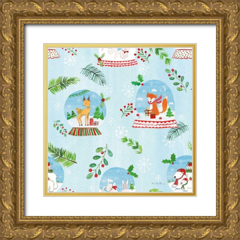 Snow Globe Animals Pattern VI Gold Ornate Wood Framed Art Print with Double Matting by Zaman, Farida