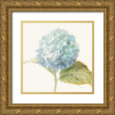 Floursack Florals V - Blue Hydrangea Crop Gold Ornate Wood Framed Art Print with Double Matting by Nai, Danhui