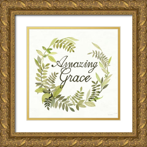 Wreath with Words II Gold Ornate Wood Framed Art Print with Double Matting by McKenna, Kathleen Parr