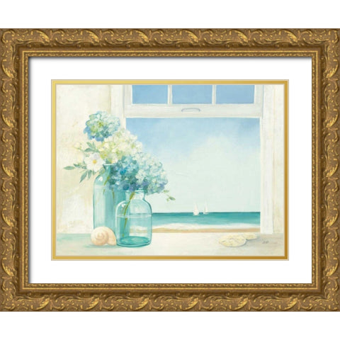 Seaside Hydrangea Gold Ornate Wood Framed Art Print with Double Matting by Purinton, Julia