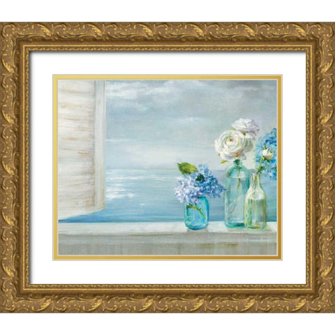 A Beautiful Day At the Beach - 3 Glass Bottles Gold Ornate Wood Framed Art Print with Double Matting by Nai, Danhui