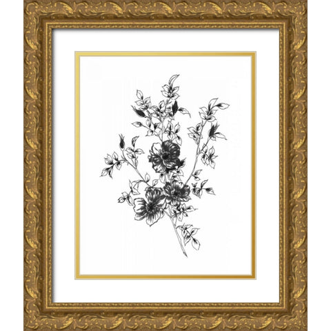 Sketchbook Flowers on White II Gold Ornate Wood Framed Art Print with Double Matting by Wild Apple Portfolio