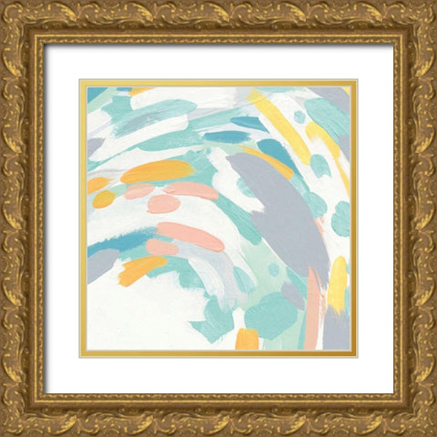 Laughter II Turquoise and Peach Gold Ornate Wood Framed Art Print with Double Matting by Hershey, Moira