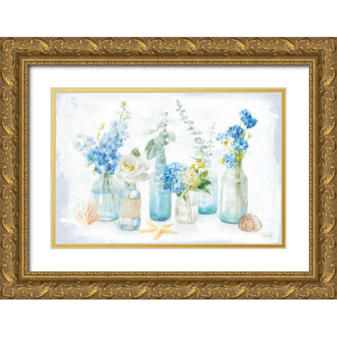 Beach Cottage Florals I Gold Ornate Wood Framed Art Print with Double Matting by Nai, Danhui