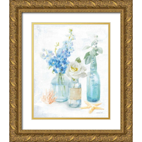 Beach Cottage Florals II Gold Ornate Wood Framed Art Print with Double Matting by Nai, Danhui