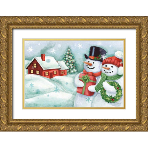 Classic Snowmen II Gold Ornate Wood Framed Art Print with Double Matting by Urban, Mary