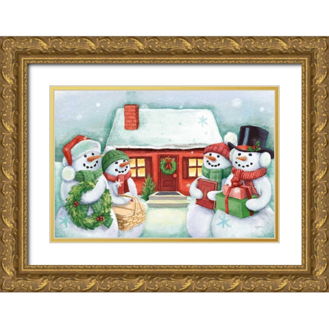 Classic Snowmen III Gold Ornate Wood Framed Art Print with Double Matting by Urban, Mary