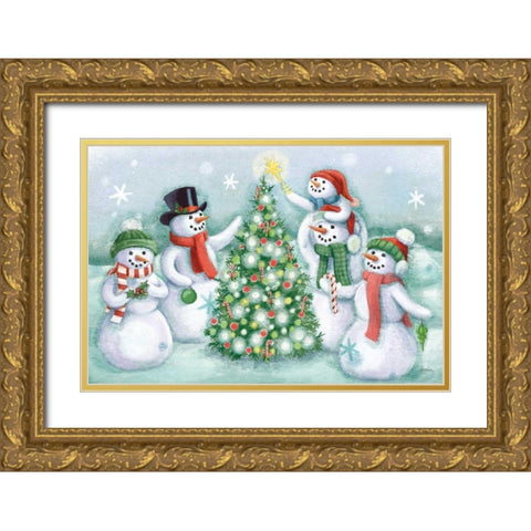 Classic Snowmen IV Gold Ornate Wood Framed Art Print with Double Matting by Urban, Mary