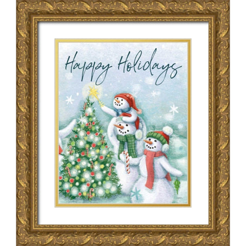 Classic Snowmen VI Gold Ornate Wood Framed Art Print with Double Matting by Urban, Mary