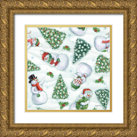 Classic Snowmen Step 01A Gold Ornate Wood Framed Art Print with Double Matting by Urban, Mary