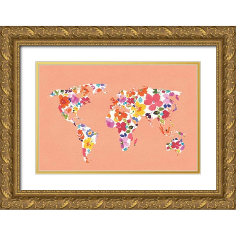 Bright World - No Words Peach Gold Ornate Wood Framed Art Print with Double Matting by Wild Apple Portfolio