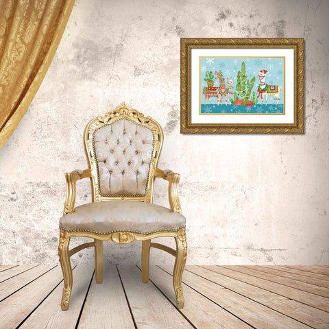 Lovely Llamas Christmas I Gold Ornate Wood Framed Art Print with Double Matting by Urban, Mary