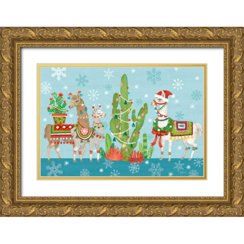 Lovely Llamas Christmas I Gold Ornate Wood Framed Art Print with Double Matting by Urban, Mary