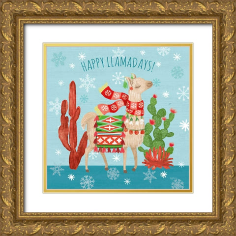 Lovely Llamas Christmas IV Gold Ornate Wood Framed Art Print with Double Matting by Urban, Mary