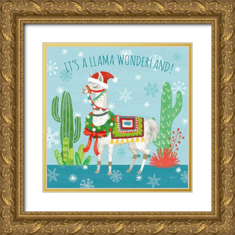 Lovely Llamas Christmas V Gold Ornate Wood Framed Art Print with Double Matting by Urban, Mary