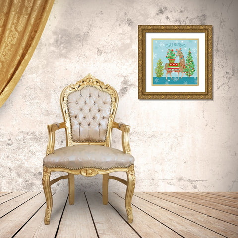 Lovely Llamas Christmas X Gold Ornate Wood Framed Art Print with Double Matting by Urban, Mary