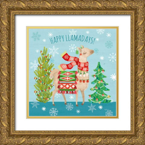 Lovely Llamas Christmas XI Gold Ornate Wood Framed Art Print with Double Matting by Urban, Mary