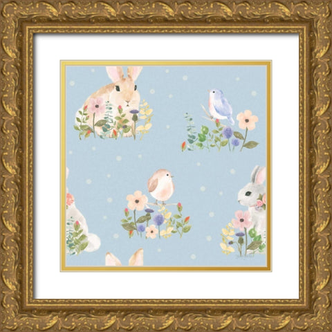 Spring Sentiments Pattern VIA Gold Ornate Wood Framed Art Print with Double Matting by Jackson, Jenaya