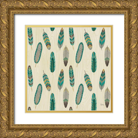 Cool Feathers Step 11A Gold Ornate Wood Framed Art Print with Double Matting by Charron, Veronique