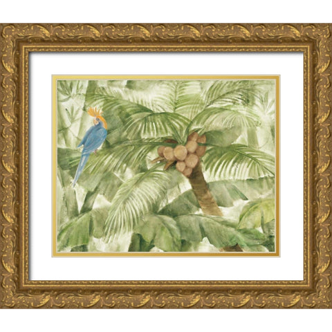 Tropical Canopy I Green Gold Ornate Wood Framed Art Print with Double Matting by Hristova, Albena