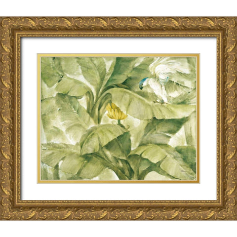 Tropical Canopy II Green Gold Ornate Wood Framed Art Print with Double Matting by Hristova, Albena