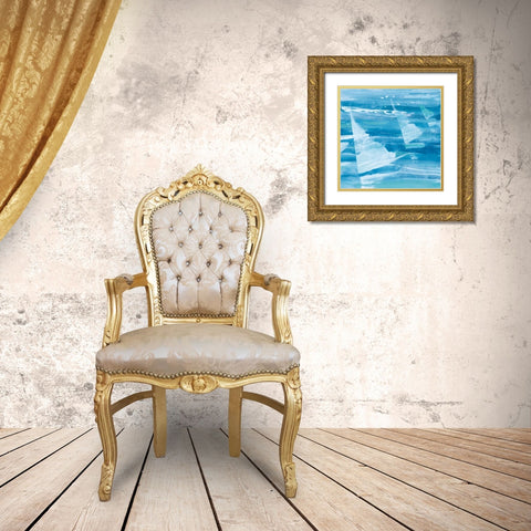 Summer Sail II Blue Gold Ornate Wood Framed Art Print with Double Matting by Hristova, Albena