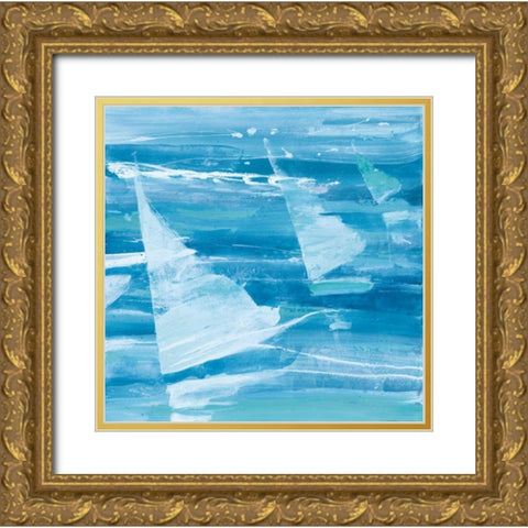 Summer Sail II Blue Gold Ornate Wood Framed Art Print with Double Matting by Hristova, Albena