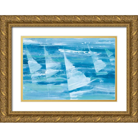 Summer Sail III Blue Gold Ornate Wood Framed Art Print with Double Matting by Hristova, Albena