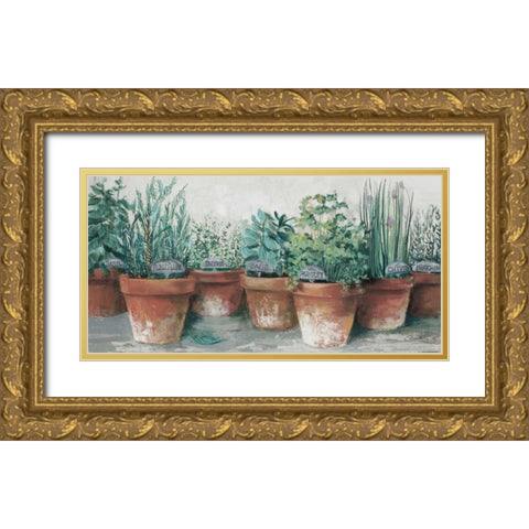 Pots of Herbs II Cottage Gold Ornate Wood Framed Art Print with Double Matting by Rowan, Carol