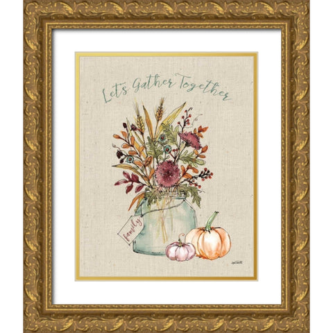 Festive Foliage III Burlap Gold Ornate Wood Framed Art Print with Double Matting by Tavoletti, Anne