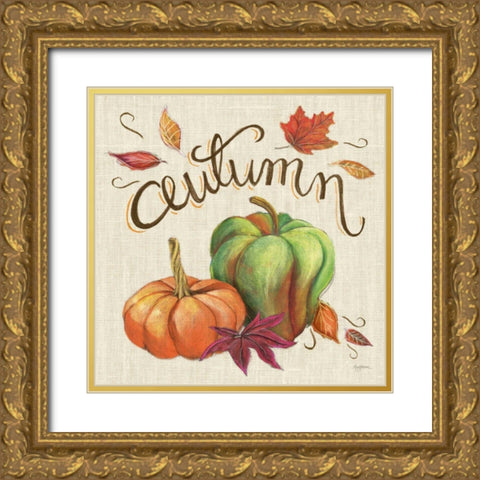 Autumn Harvest I Linen Gold Ornate Wood Framed Art Print with Double Matting by Urban, Mary