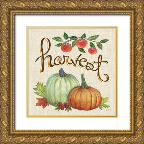 Autumn Harvest IV Linen Gold Ornate Wood Framed Art Print with Double Matting by Urban, Mary