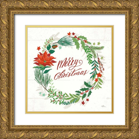 Holiday Joy I Merry Christmas Gold Ornate Wood Framed Art Print with Double Matting by Penner, Janelle