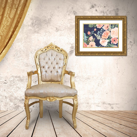 Blooming Delight III Blue Gold Ornate Wood Framed Art Print with Double Matting by Jackson, Jenaya
