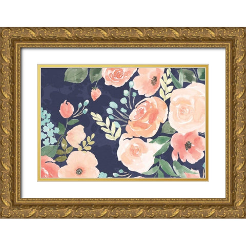 Blooming Delight III Blue Gold Ornate Wood Framed Art Print with Double Matting by Jackson, Jenaya