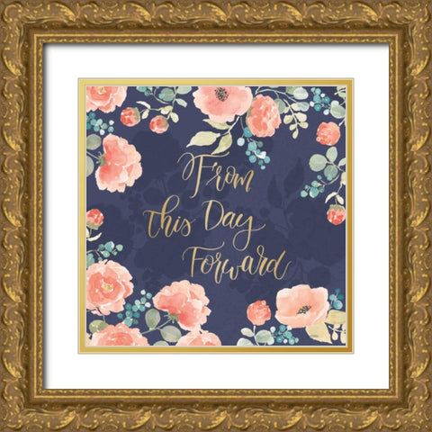 Blooming Delight IV Blue Gold Ornate Wood Framed Art Print with Double Matting by Jackson, Jenaya