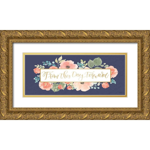 Blooming Delight VIII Blue Gold Ornate Wood Framed Art Print with Double Matting by Jackson, Jenaya